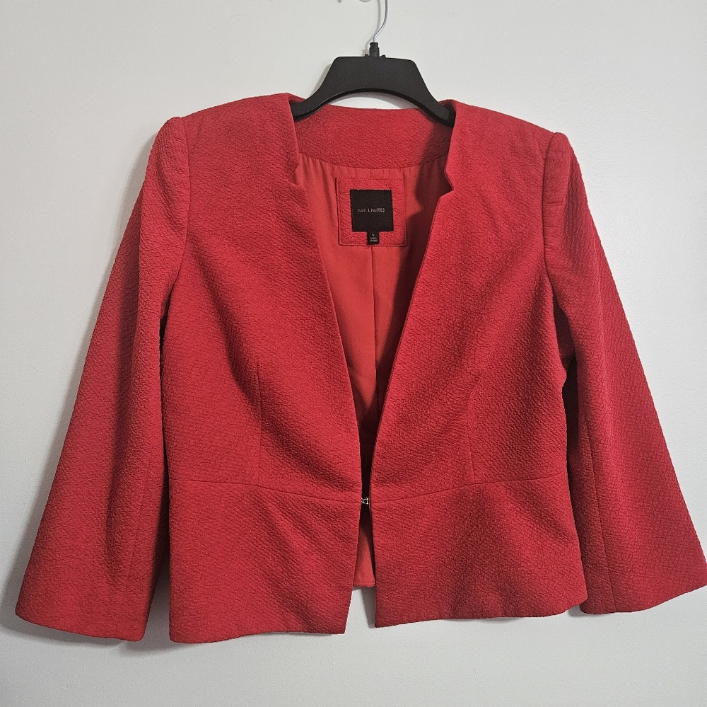 The Limited Red Peplum Blazer Cropped Jacket Sz L Valentines Office